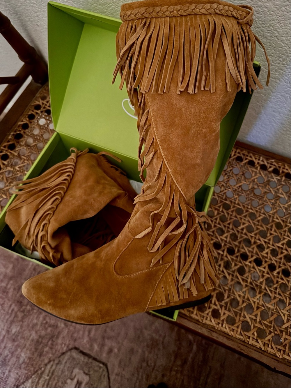 Sam Edelman Cognac Suede Fringe Knee Boots - Picture 2 of 4